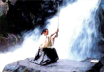 Soke Yamada at the waterfall